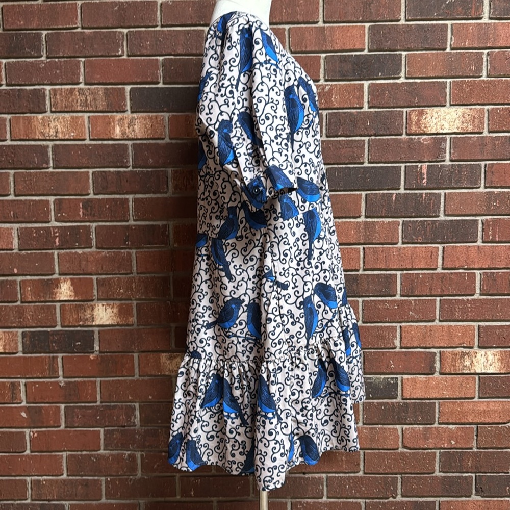 Eshakti Blue Bird Print Ruffle Hem Dress - Picture 7 of 10